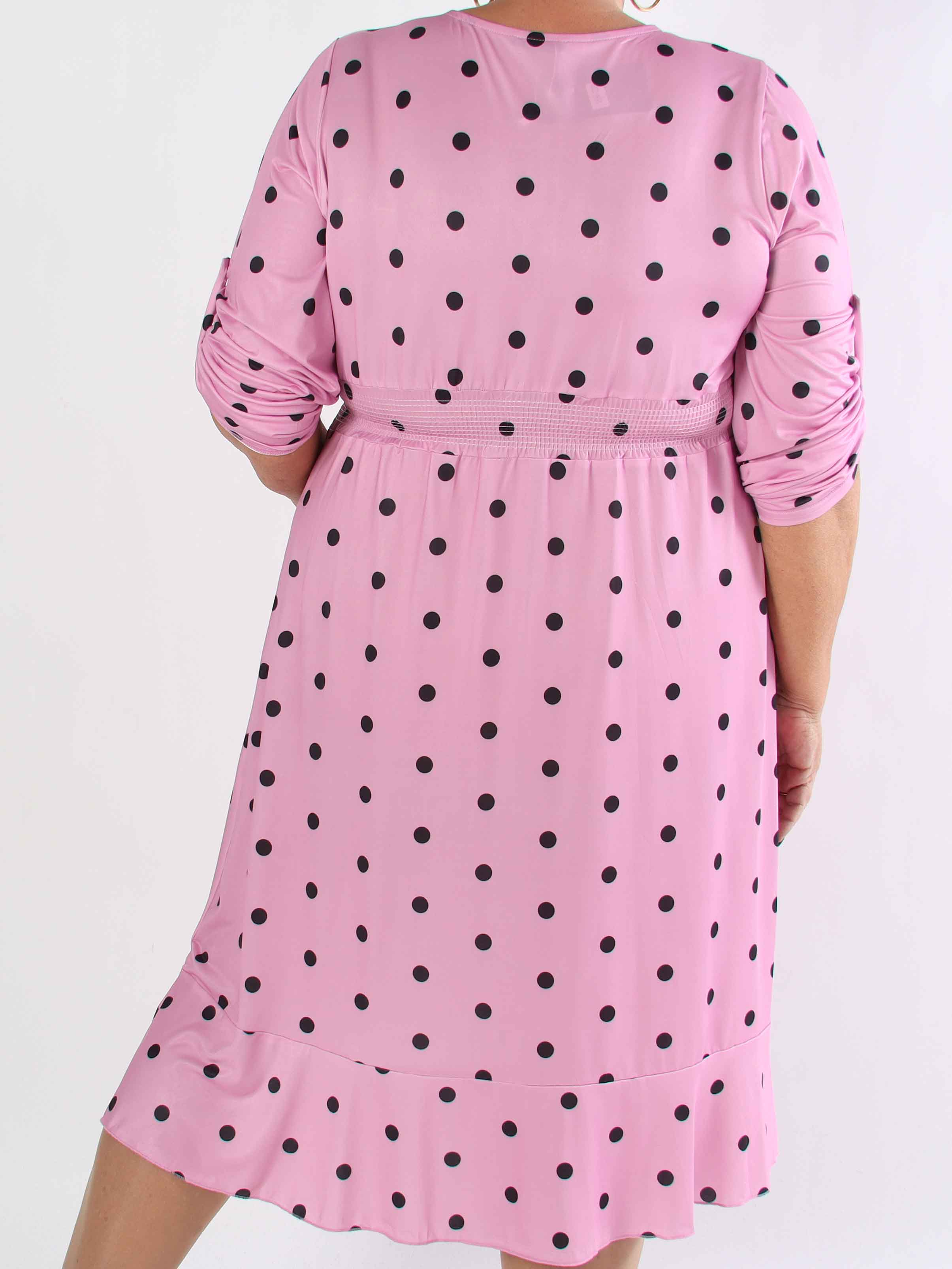 Savina Dot - Elastisk plus size kjole i slå-om-look med prikker